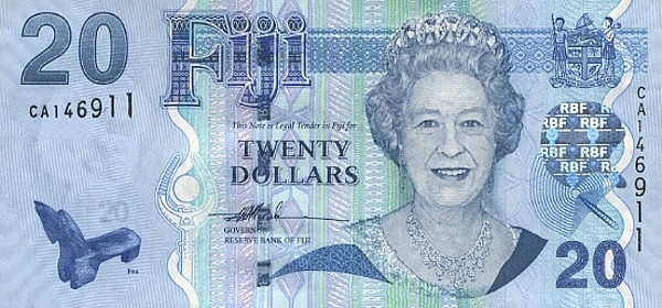 Купюра номиналом 20 фиджийских долларов, лицевая сторона